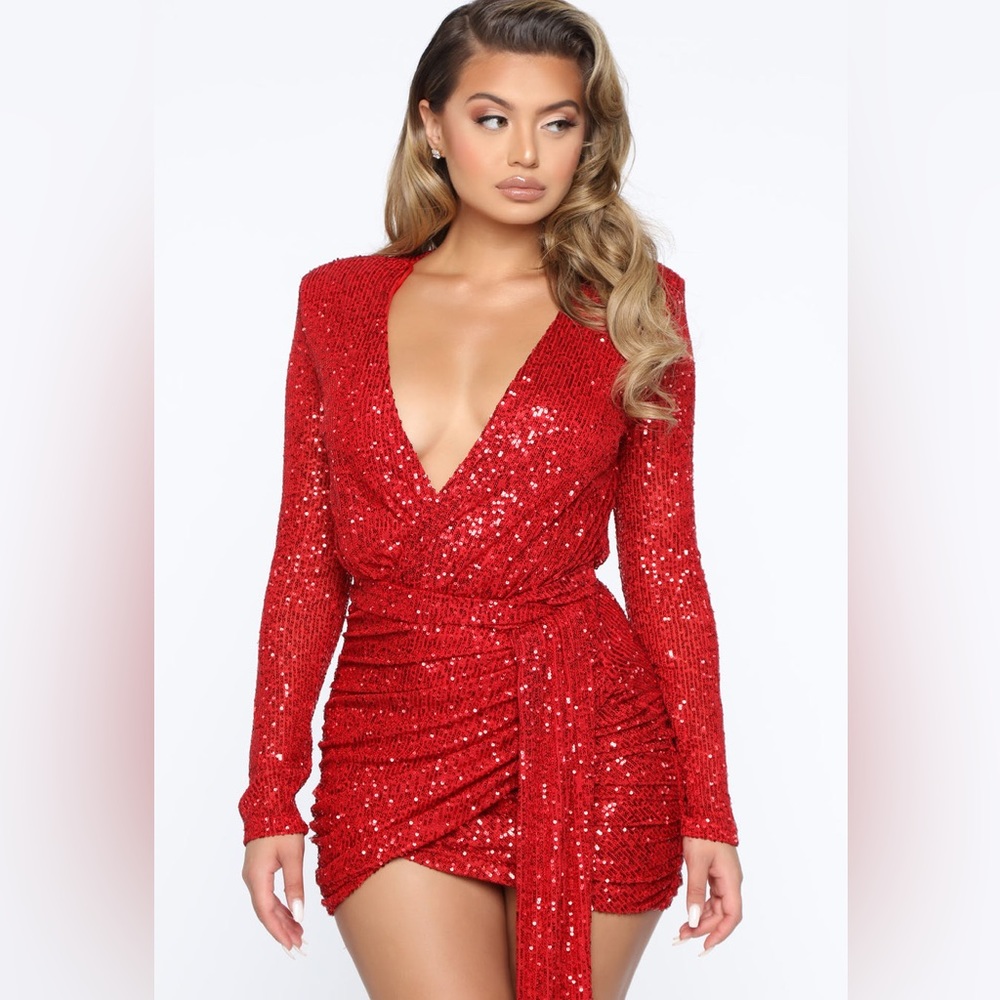Red Sequins mini dress.